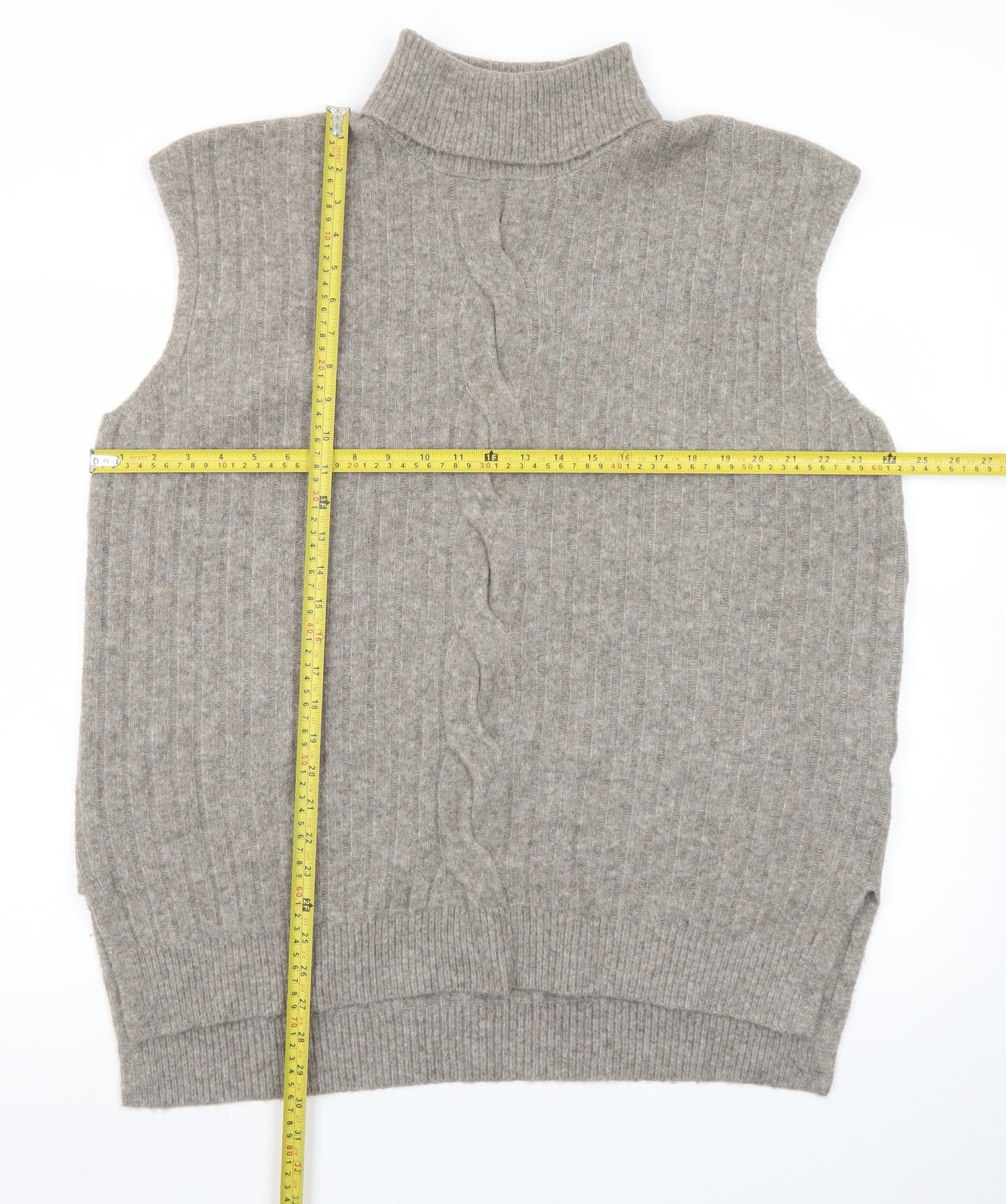 F&F Womens Beige Wool Blend Roll Neck Sleeveless Vest Jumper L