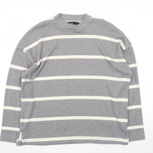 F&F Women’s Grey Striped Crew Neck Long Sleeve Pullover Jumper Size M
