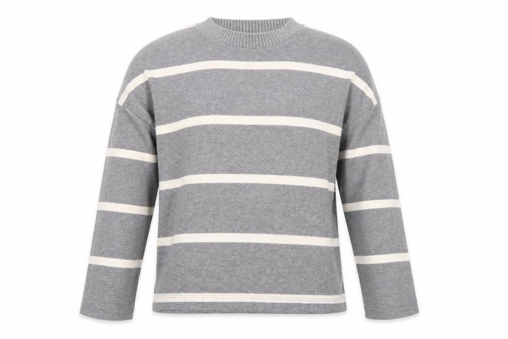 Front view of F&F Women’s Grey Striped Crew Neck Long Sleeve jumper, size M