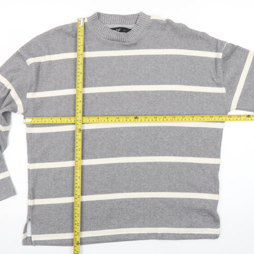 F&F Women’s Grey Striped Crew Neck Long Sleeve Pullover Jumper Size M