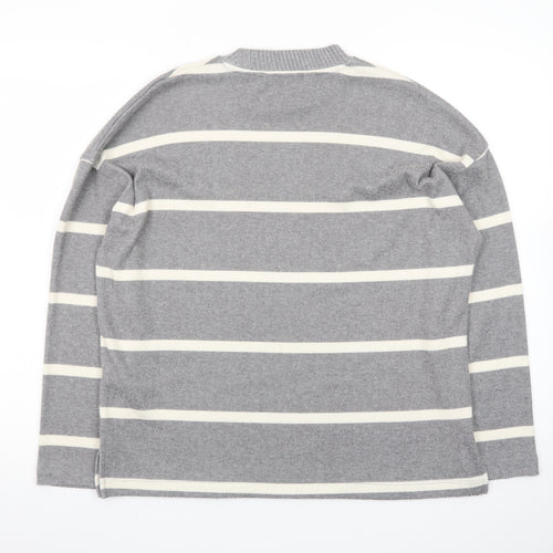 F&F Women’s Grey Striped Crew Neck Long Sleeve Pullover Jumper Size M