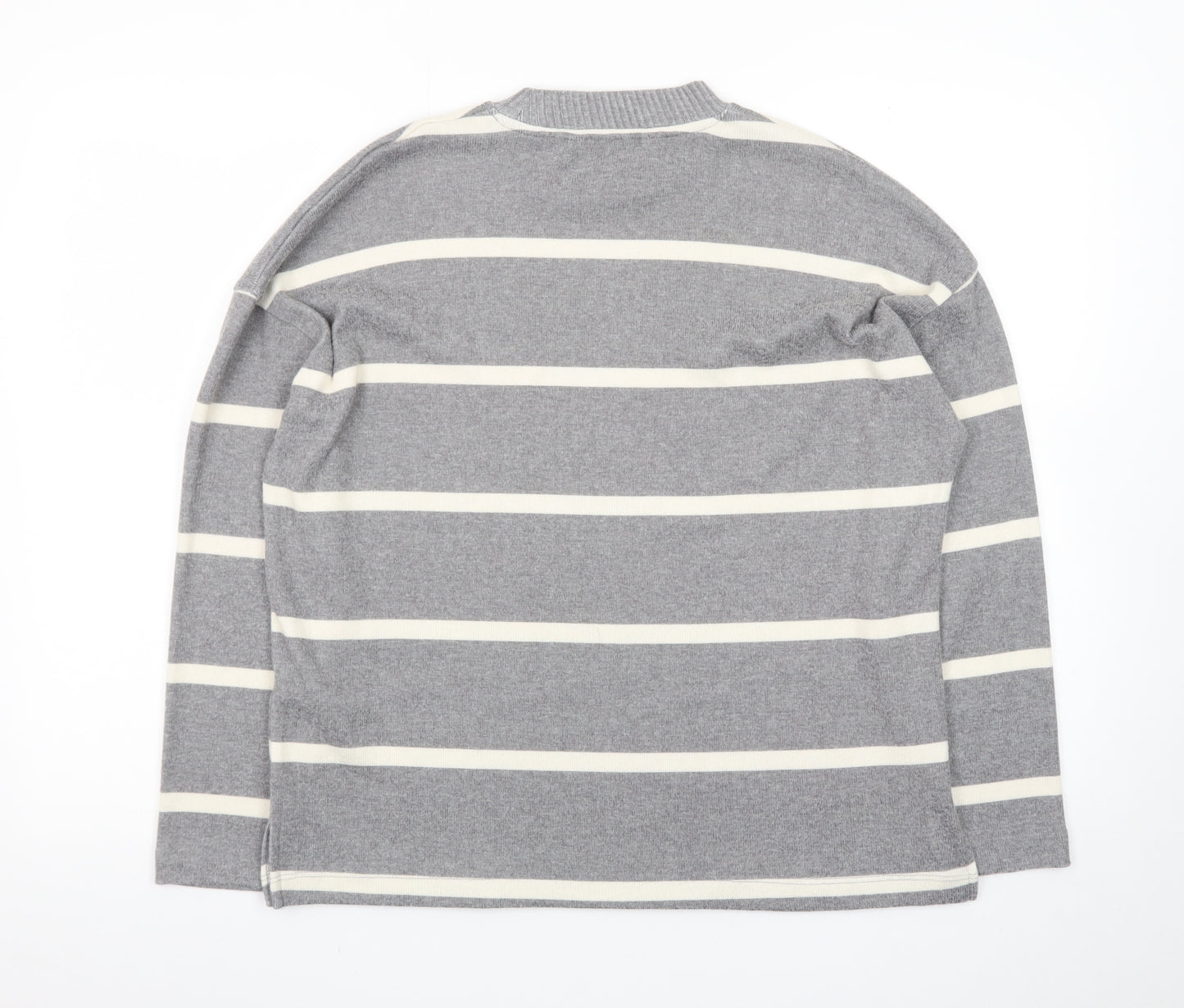 F&F Women’s Grey Striped Crew Neck Long Sleeve Pullover Jumper Size M