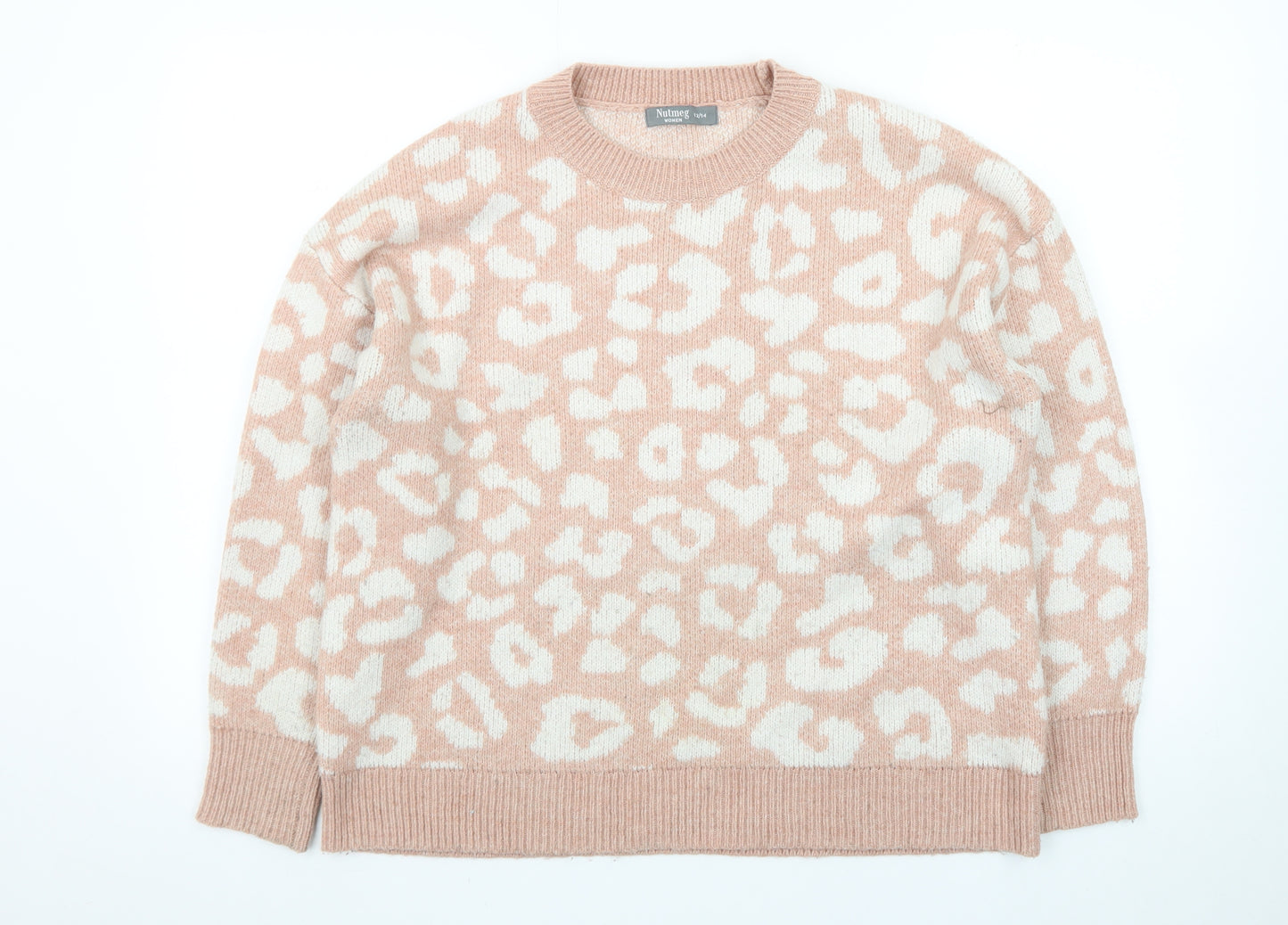 Nutmeg Women Beige Leopard Print Pullover Jumper Size 12/14