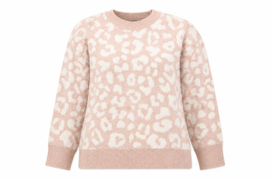 Front view of Nutmeg Women Beige Leopard Print jumper, size 12/14