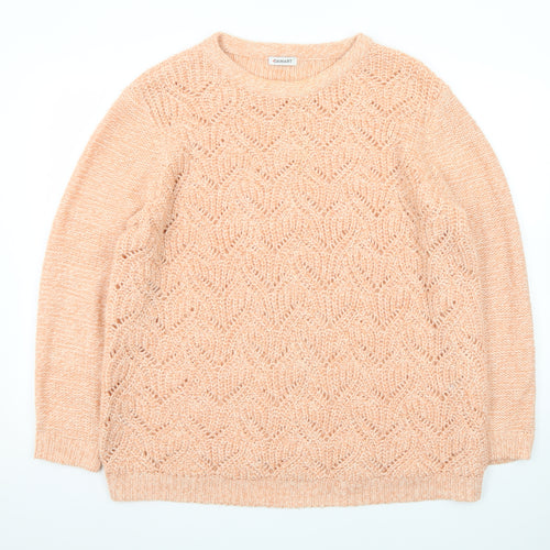 Damart Women Beige Open-Knit Wool Blend Long Sleeve Pullover Jumper Size 22