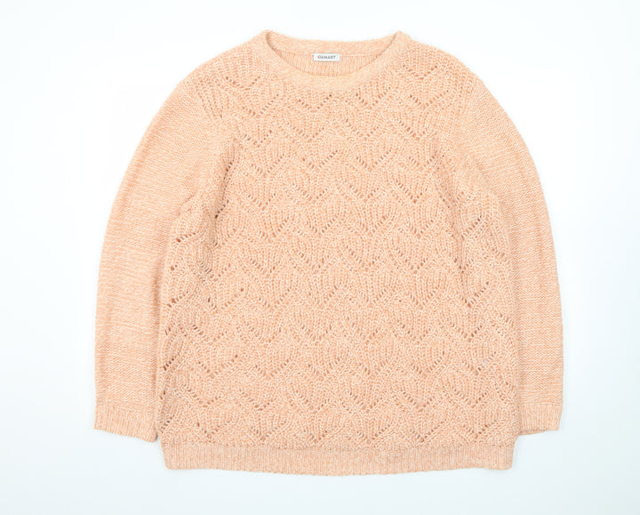 Damart Women Beige Open-Knit Wool Blend Long Sleeve Pullover Jumper Size 22