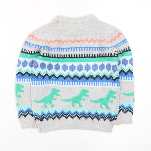 Marks and Spencer Boys Grey Dinosaur Fair Isle Jumper 3-4 Years