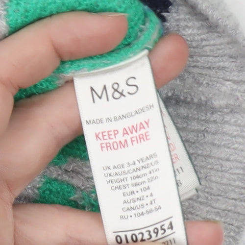 Marks and Spencer Boys Grey Dinosaur Fair Isle Jumper 3-4 Years
