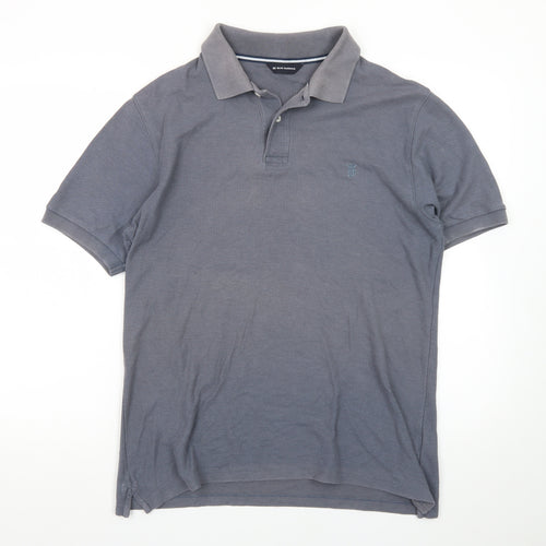 Marks and Spencer Men's Grey Cotton Blend Short Sleeve Polo Shirt M