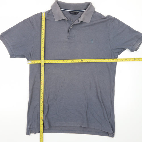 Marks and Spencer Men's Grey Cotton Blend Short Sleeve Polo Shirt M