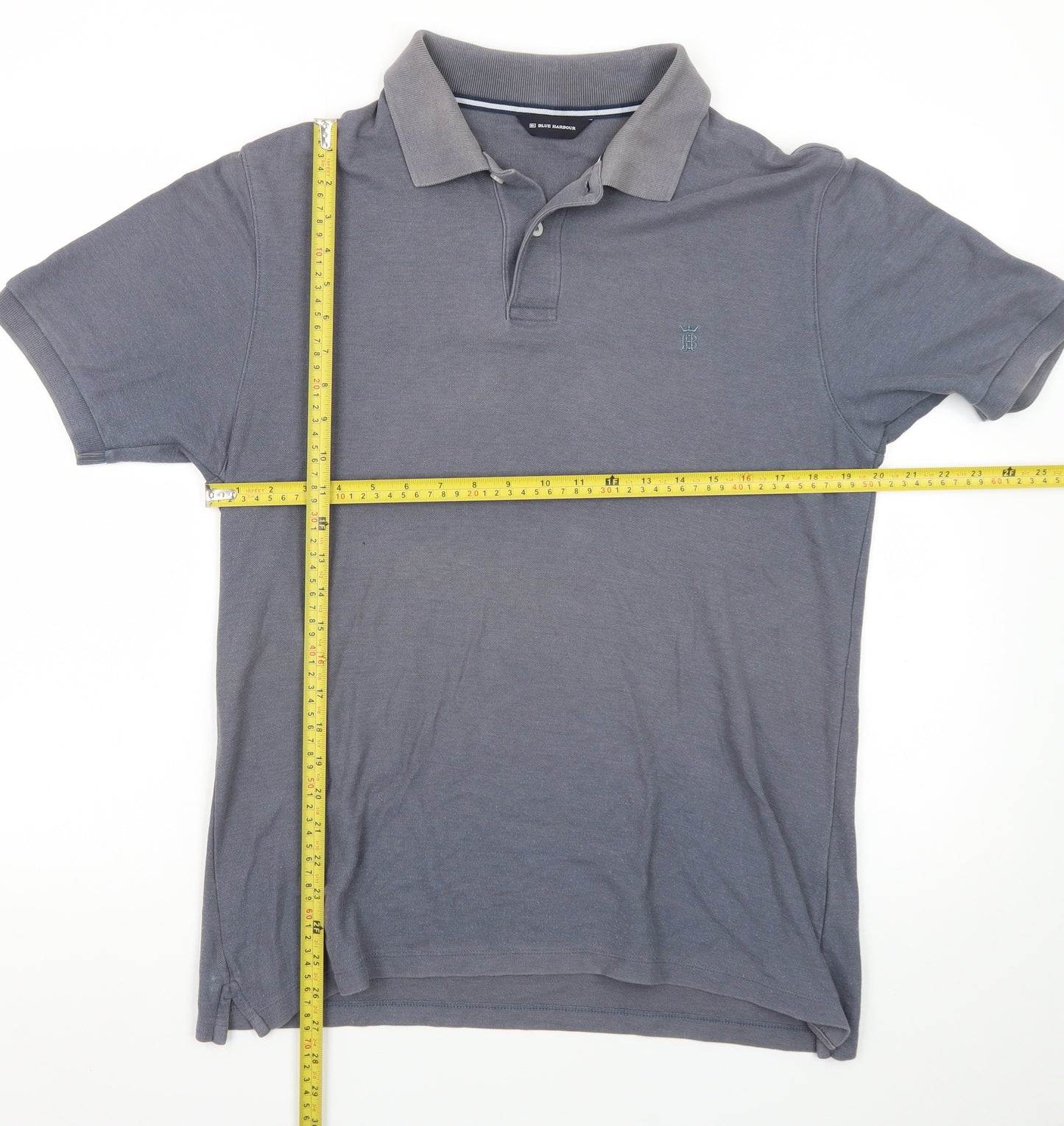 Marks and Spencer Men's Grey Cotton Blend Short Sleeve Polo Shirt M