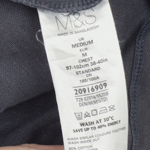 Marks and Spencer Men's Grey Cotton Blend Short Sleeve Polo Shirt M