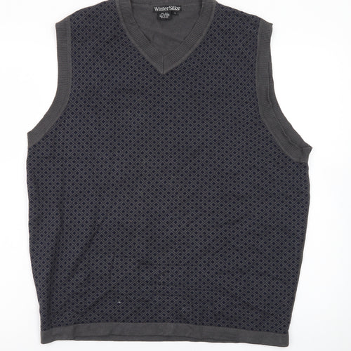 WinterSilks Men's Grey Silk Cashmere V-Neck Sleeveless Vest L