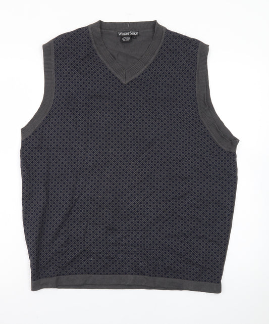 WinterSilks Men's Grey Silk Cashmere V-Neck Sleeveless Vest L