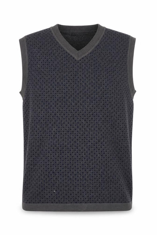 Front view of WinterSilks Men's Grey Silk Cashmere V-Neck Sleeveless Vest L