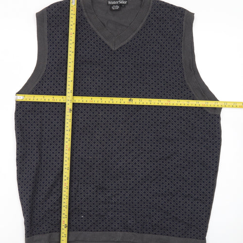 WinterSilks Men's Grey Silk Cashmere V-Neck Sleeveless Vest L