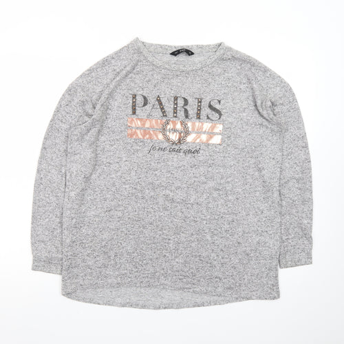 F&F Women’s Grey Long Sleeve Paris Studded T-Shirt Size 10