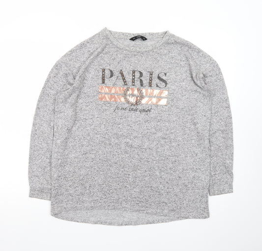 F&F Women’s Grey Long Sleeve Paris Studded T-Shirt Size 10