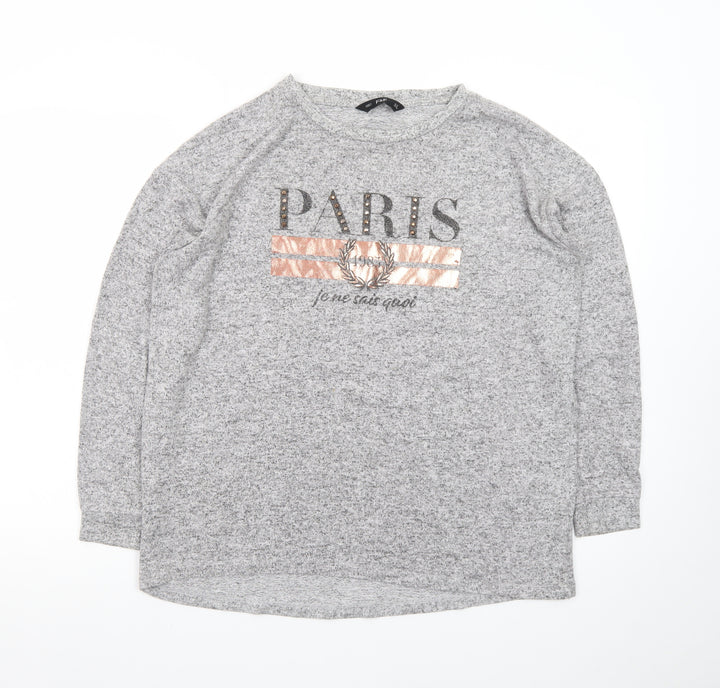 F&F Women’s Grey Long Sleeve Paris Studded T-Shirt Size 10