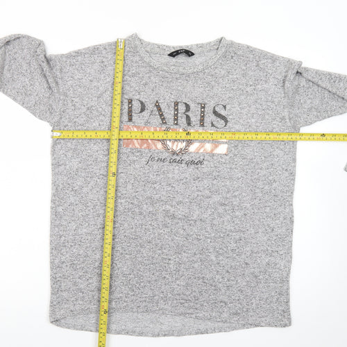 F&F Women’s Grey Long Sleeve Paris Studded T-Shirt Size 10