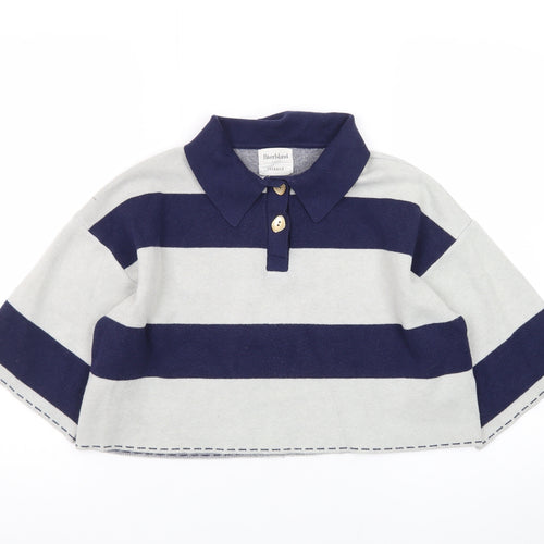 River Island Women Blue Striped Collared Relaxed Fit Jumper M