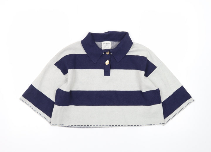 River Island Women Blue Striped Collared Relaxed Fit Jumper M