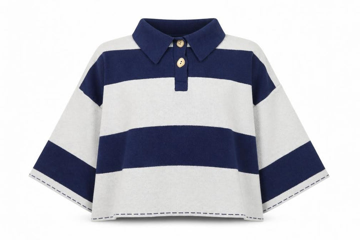 River Island Women Blue Striped Collared Relaxed Fit Jumper M