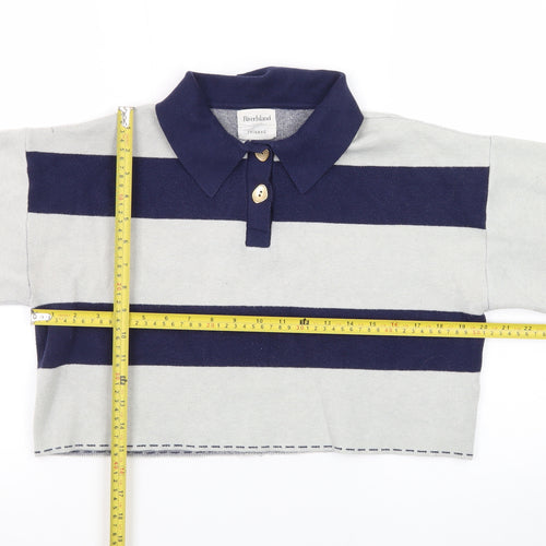 River Island Women Blue Striped Collared Relaxed Fit Jumper M