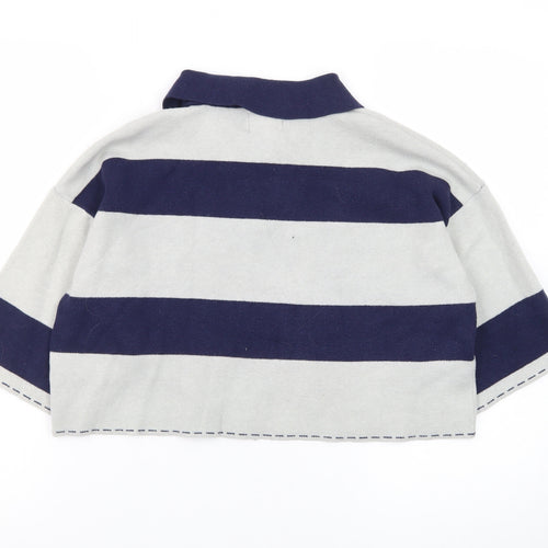 River Island Women Blue Striped Collared Relaxed Fit Jumper M