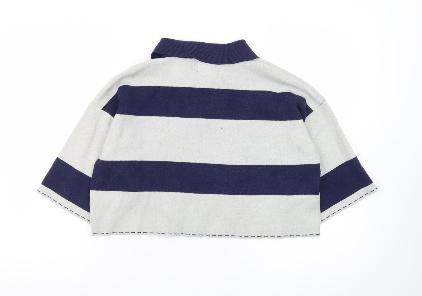 River Island Women Blue Striped Collared Relaxed Fit Jumper M