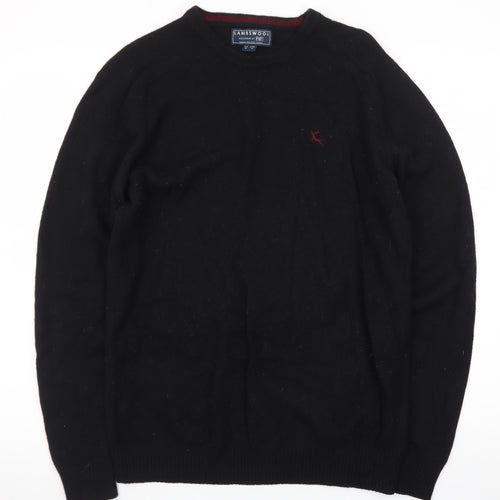 F&F Men’s Black Lambswool Crew Neck Jumper Size M Classic Knit