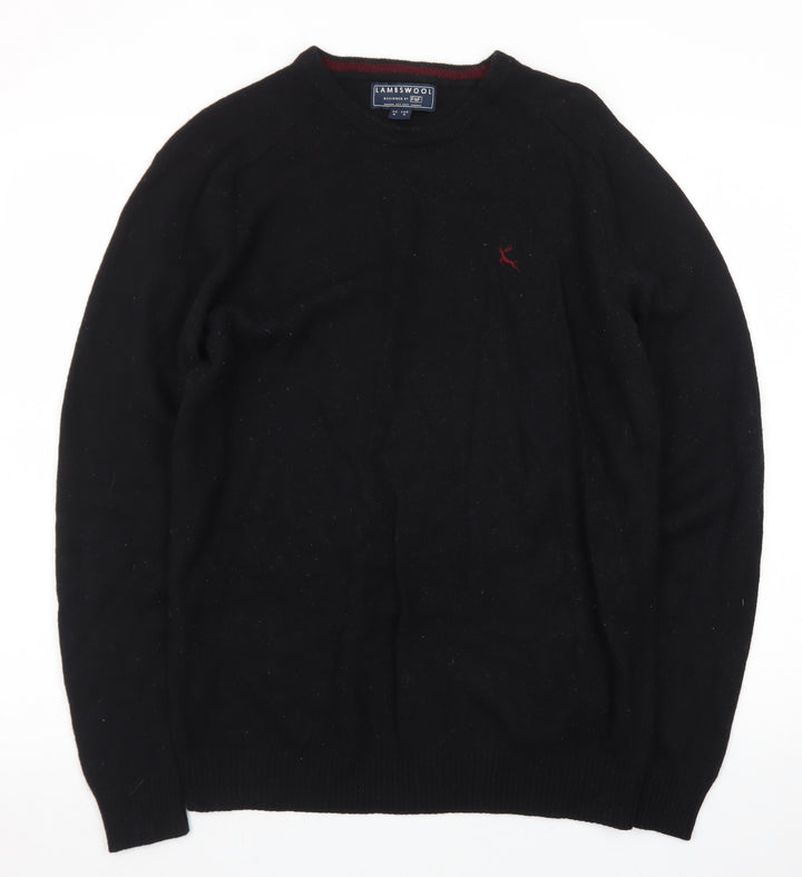 F&F Men’s Black Lambswool Crew Neck Jumper Size M Classic Knit