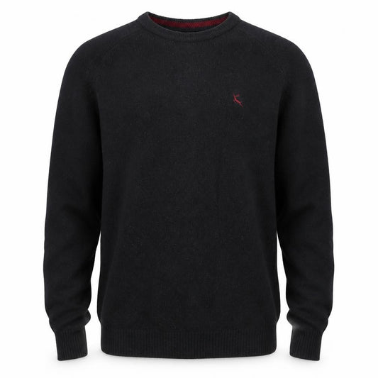 Front view of F&F Men’s Black Lambswool Crew Neck Jumper, size M, Classic Knit
