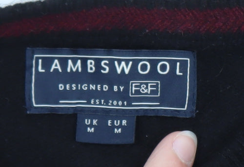 F&F Men’s Black Lambswool Crew Neck Jumper Size M Classic Knit