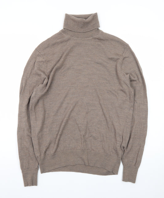 Uniqlo Men's Brown Wool Roll Neck Long Sleeve Knit Top Size S