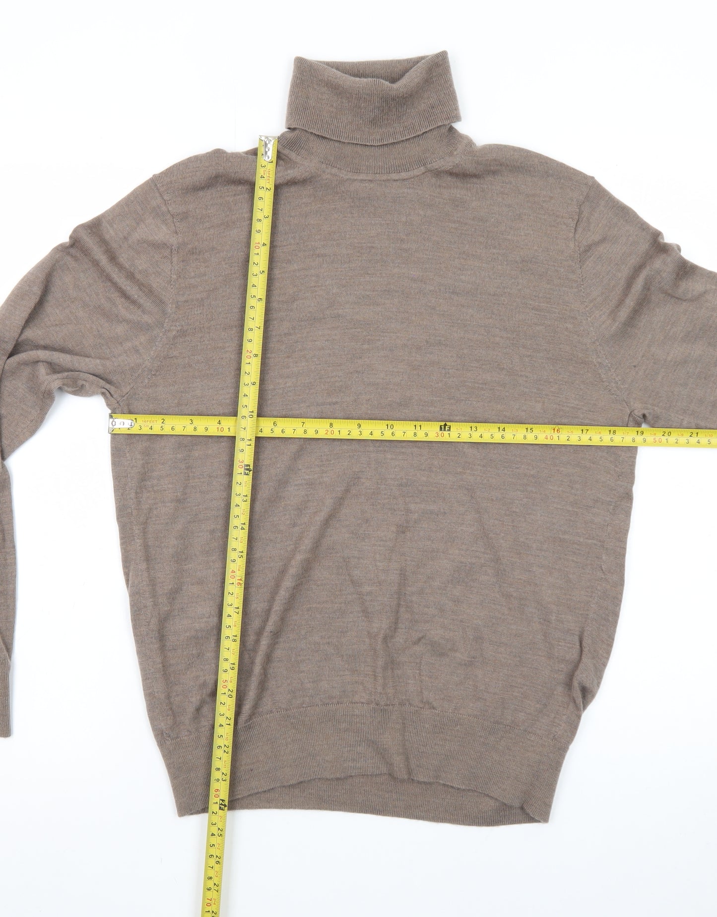 Uniqlo Men's Brown Wool Roll Neck Long Sleeve Knit Top Size S