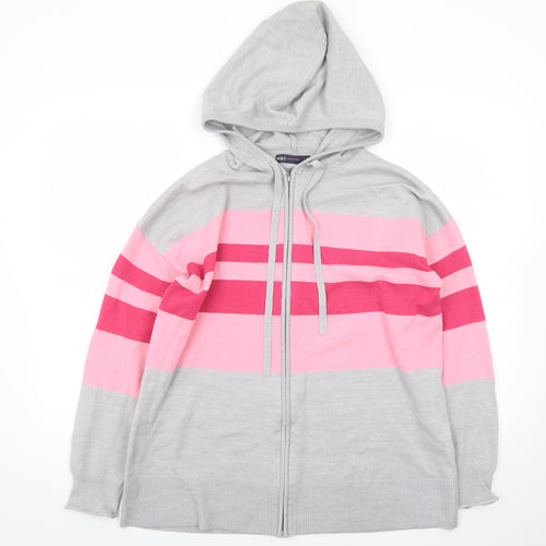 Marks and Spencer Womens Grey Pink Stripe Full Zip Hoodie Medium