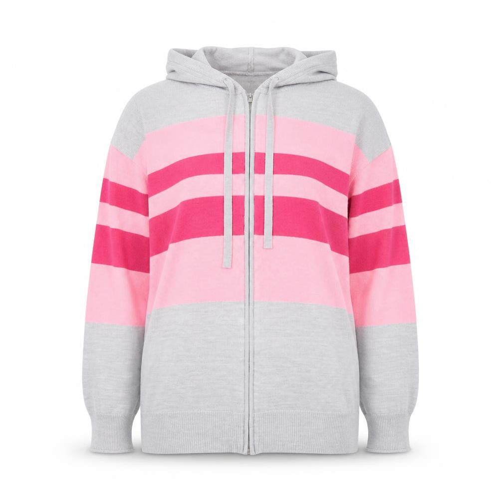 Front view of Marks & Spencer women’s grey pink stripe full zip hoodie medium