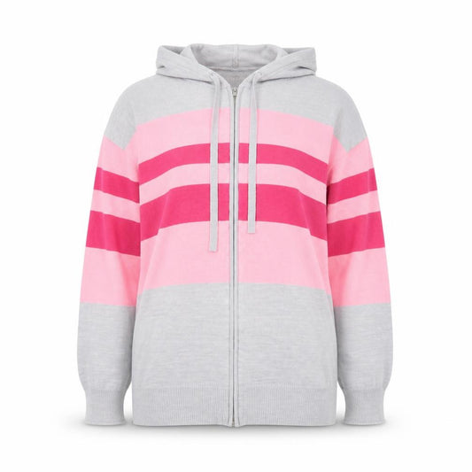 Front view of Marks & Spencer women’s grey pink stripe full zip hoodie medium