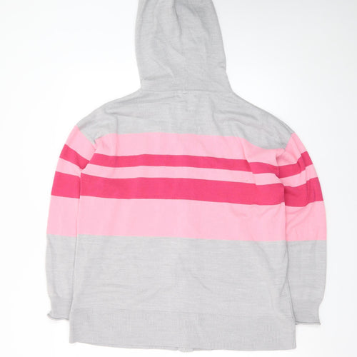 Marks and Spencer Womens Grey Pink Stripe Full Zip Hoodie Medium