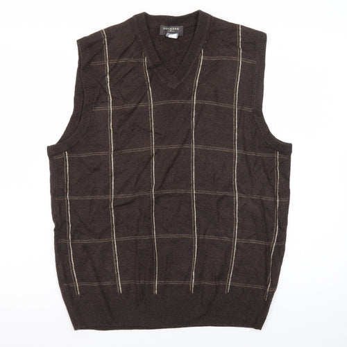 Dockers Men's Brown Check V-Neck Sleeveless Knit Jumper Vest M