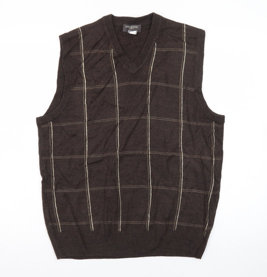 Dockers Men's Brown Check V-Neck Sleeveless Knit Jumper Vest M