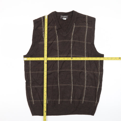 Dockers Men's Brown Check V-Neck Sleeveless Knit Jumper Vest M