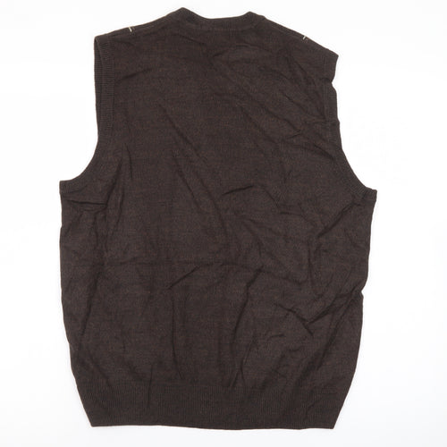 Dockers Men's Brown Check V-Neck Sleeveless Knit Jumper Vest M