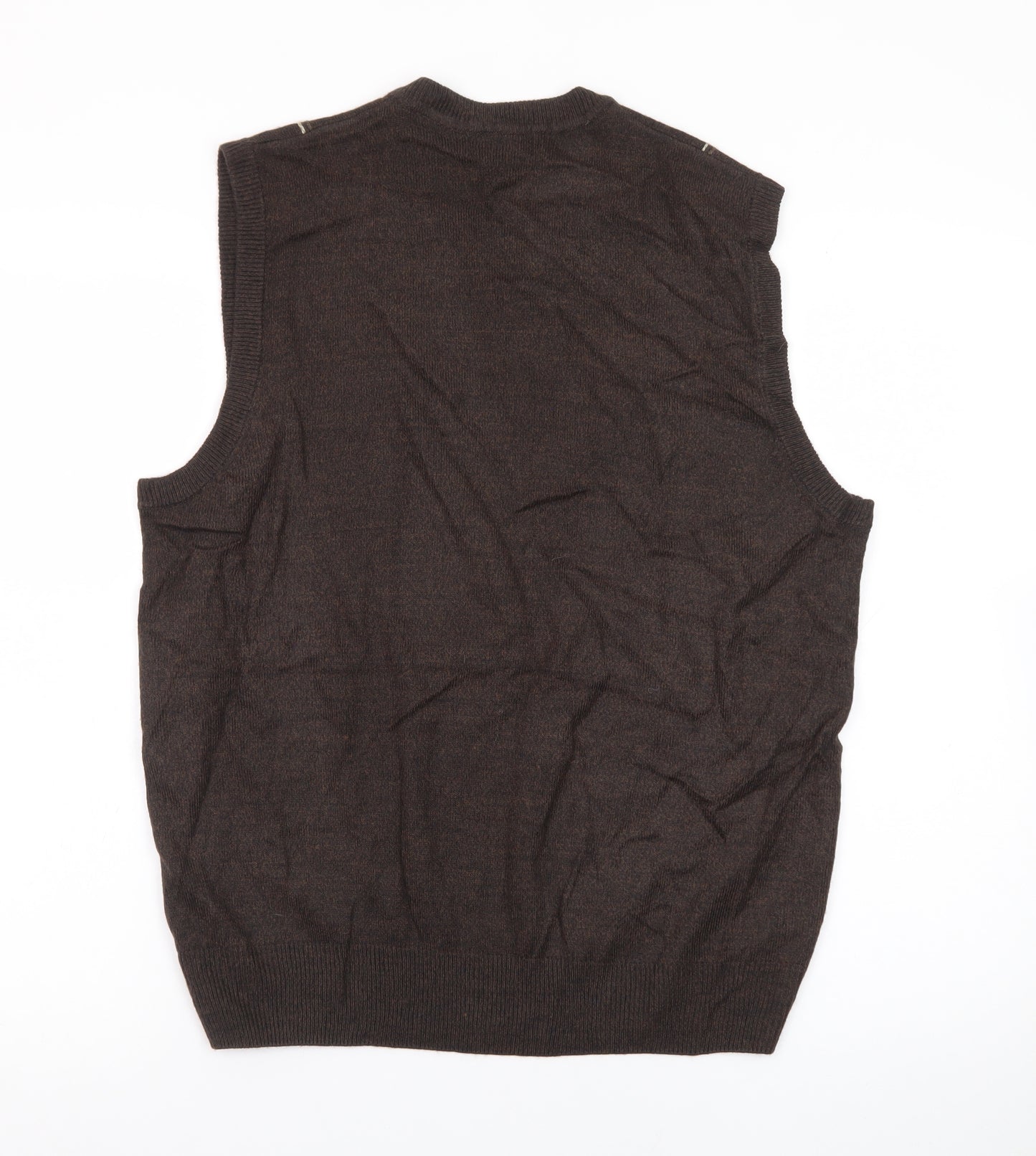 Dockers Men's Brown Check V-Neck Sleeveless Knit Jumper Vest M