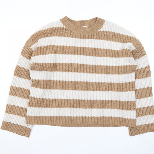 Tu Women Beige & White Striped Pullover Jumper Size 14