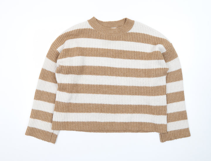 Tu Women Beige & White Striped Pullover Jumper Size 14