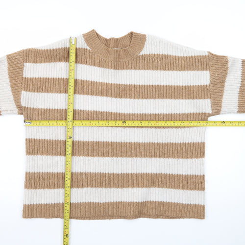 Tu Women Beige & White Striped Pullover Jumper Size 14
