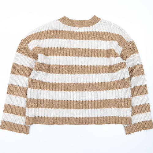 Tu Women Beige & White Striped Pullover Jumper Size 14