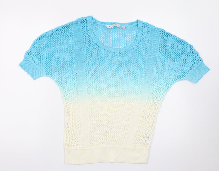 Rivers Womens Multicoloured Cotton Open Knit Short Sleeve Jumper Size 12
